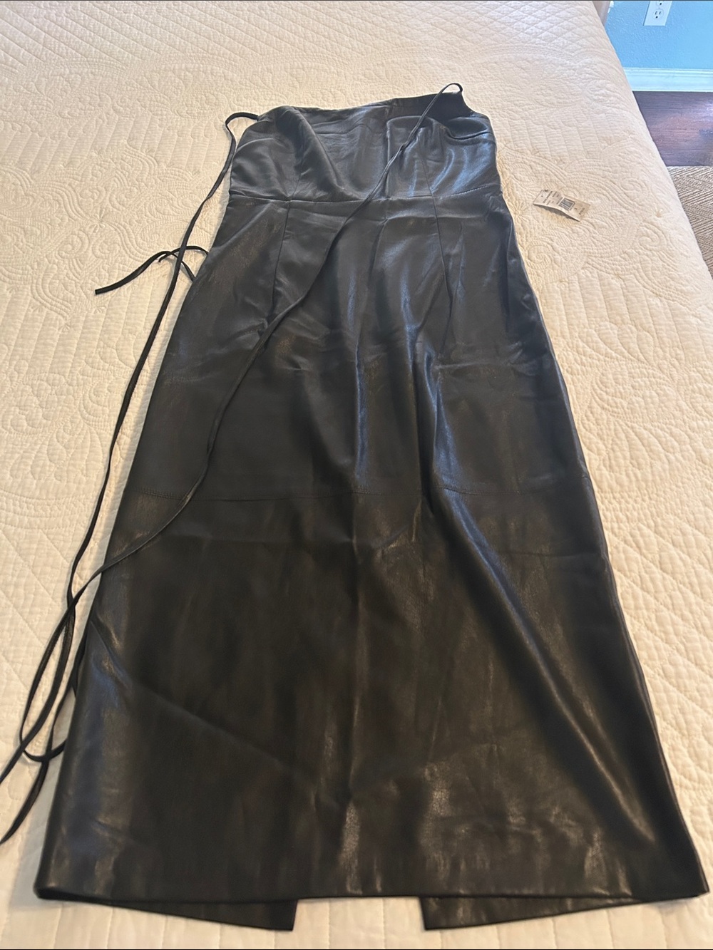 Good American Black Faux Leather Dress with Strappy Back